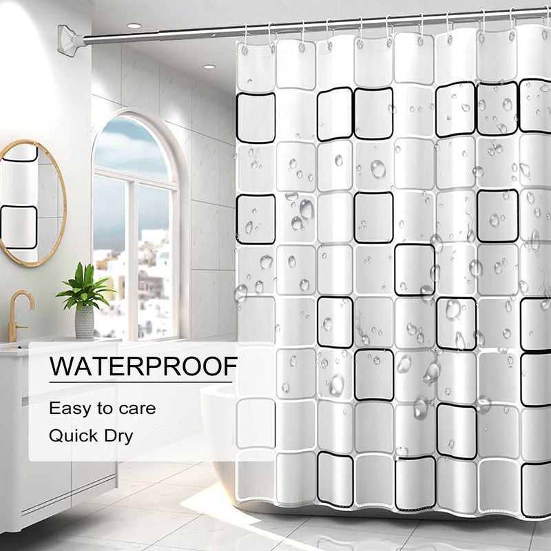 TIKABC Shower Curtain Liner, 4G PEVA Shower Liner, Plastic Waterproof Shower Curtains, with Grommet Holes and 3 Magnetic Weights(Black White Big Square) - Image 3